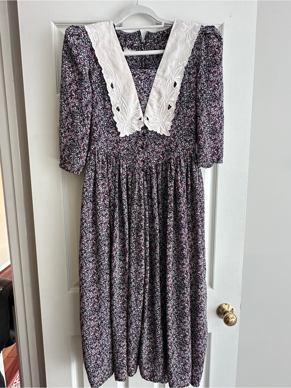 Vtg  Big White Collar Act 1 I NY Prairie Cottage Core Midi Dress Size M